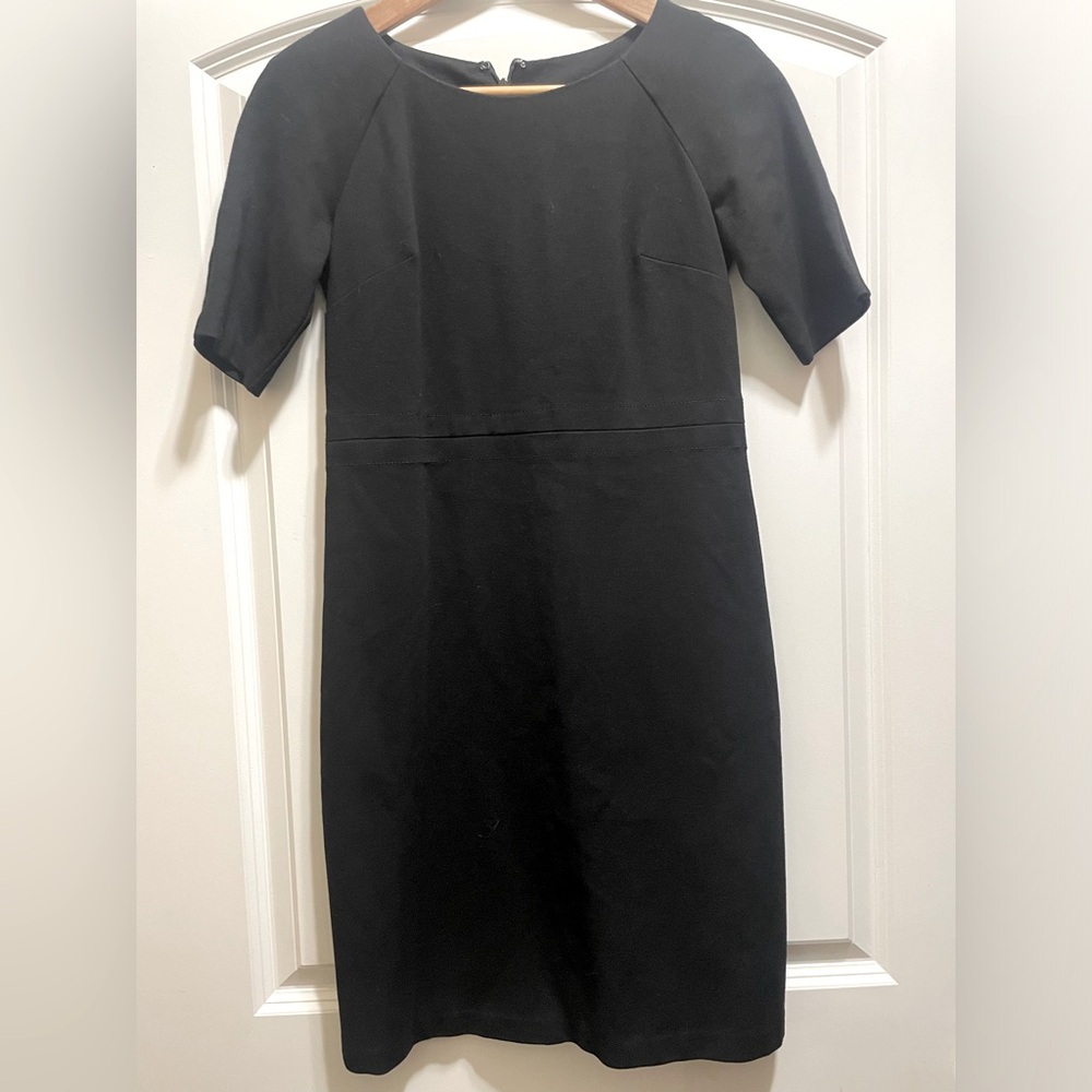 TALBOTS Classic Midweight Solid Black PONTE Knit Zip Back Sheath Dress SIZE: 2P